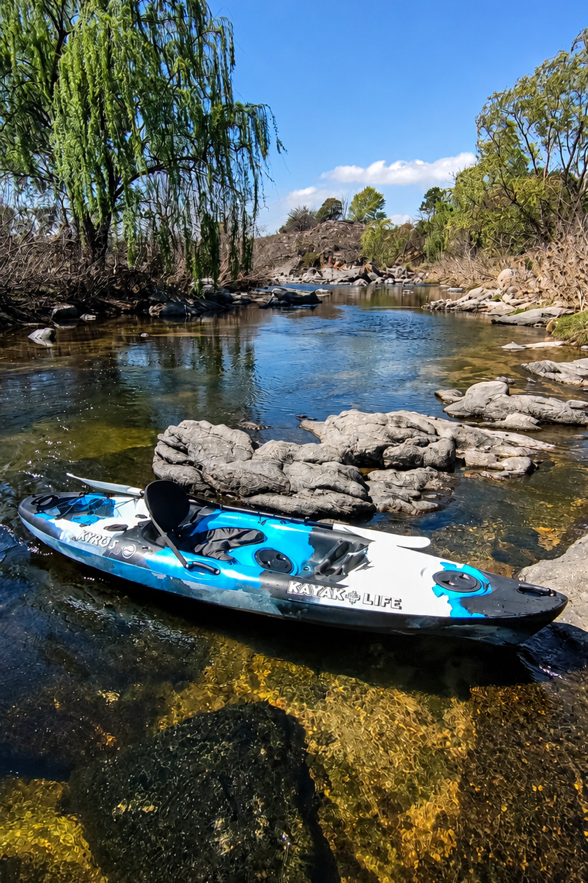 Kayak Kyros en un paisaje de río